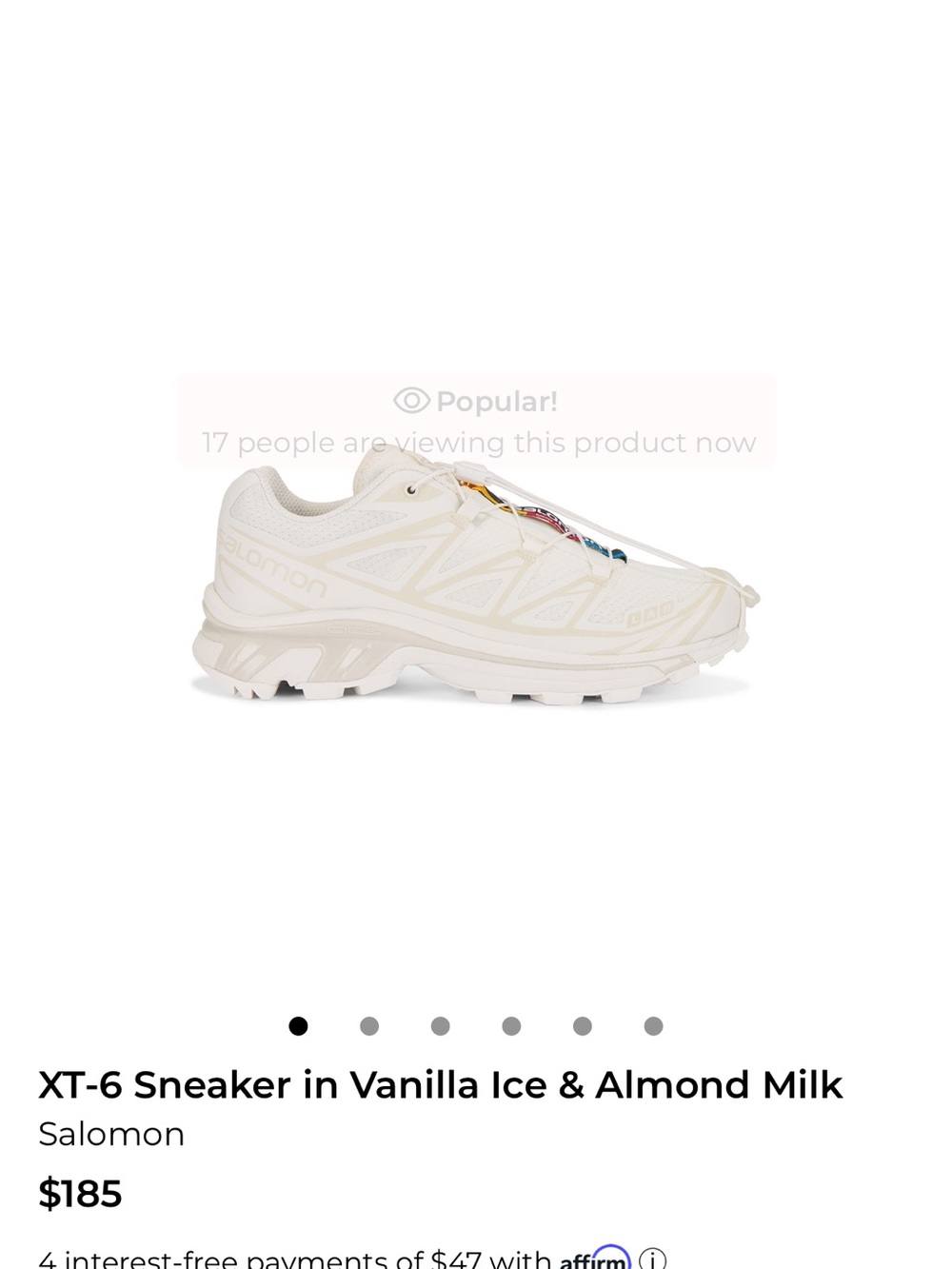 Salomon XT-6 Sneaker in Vanilla - Picture 2 of 3